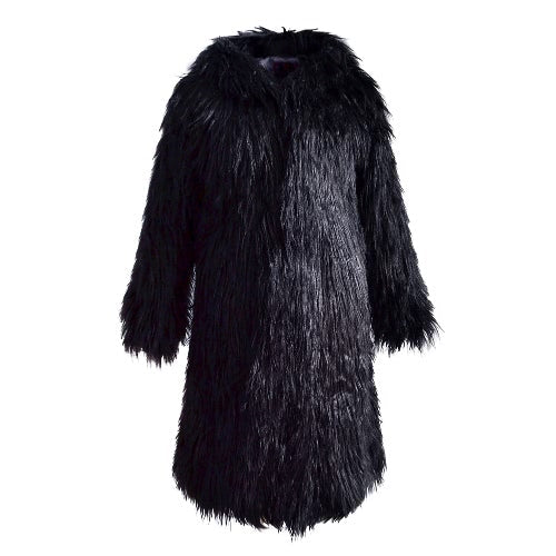 Women Faux Fur Jacket Solid Color Hooded Long Sleeve Fluffy Hairy Warm Winter Slim Long Outerwear