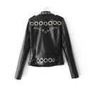 Women Autumn Hollow Out Leather Motorcycle Jacket Slim Style Long Sleeve Hole Short Outerwear Coat Black/Pink/Blue