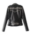 Women Autumn Hollow Out Leather Motorcycle Jacket Slim Style Long Sleeve Hole Short Outerwear Coat Black/Pink/Blue