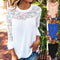 Women Chiffon Blouse Shirt Sheer Lace Cut Out O-Neck Ruffle Flare Sleeve Solid Casual Loose Top