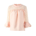 Women Chiffon Blouse Shirt Sheer Lace Cut Out O-Neck Ruffle Flare Sleeve Solid Casual Loose Top