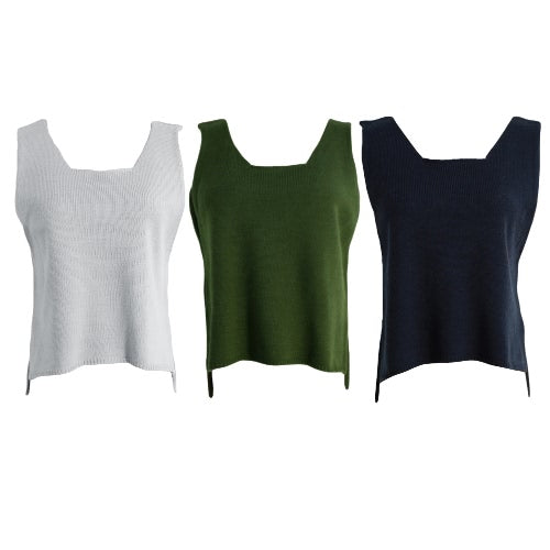 New Women Knitted Sweater Solid Color Round Neck Sleeveless Irregular Hem Mini Pullover Knitwear Grey/Army Green/Dark Blue