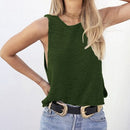 New Women Knitted Sweater Solid Color Round Neck Sleeveless Irregular Hem Mini Pullover Knitwear Grey/Army Green/Dark Blue