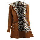 Winter Women Hoodies Coat Leopard Fleece Lining Zipper Warm Casual Hooded Outerwear