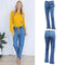 New Vintage Women Mid Waist Denim Mom Jeans Asymmetric Cuffs Washed Straight Boyfriend Jeans Blue