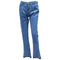 New Vintage Women Mid Waist Denim Mom Jeans Asymmetric Cuffs Washed Straight Boyfriend Jeans Blue