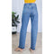 New Vintage Women Mid Waist Denim Mom Jeans Asymmetric Cuffs Washed Straight Boyfriend Jeans Blue