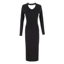 New Women Knit Dress Runway Dress Sweater Slim Ribbed Stretchy Hollow Out Long Bodycon Brief Dress Beige/Black/Burgundy