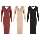 New Women Knit Dress Runway Dress Sweater Slim Ribbed Stretchy Hollow Out Long Bodycon Brief Dress Beige/Black/Burgundy