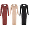 New Women Knit Dress Runway Dress Sweater Slim Ribbed Stretchy Hollow Out Long Bodycon Brief Dress Beige/Black/Burgundy