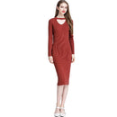 New Women Knit Dress Runway Dress Sweater Slim Ribbed Stretchy Hollow Out Long Bodycon Brief Dress Beige/Black/Burgundy