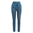 Women Leggings Faux Denim Jeans Printed Skinny Trousers Casual Tights Stretch Slim Pencil Pants