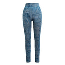 Women Leggings Faux Denim Jeans Printed Skinny Trousers Casual Tights Stretch Slim Pencil Pants