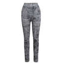 Women Leggings Faux Denim Jeans Printed Skinny Trousers Casual Tights Stretch Slim Pencil Pants