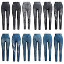 Women Leggings Faux Denim Jeans Printed Skinny Trousers Casual Tights Stretch Slim Pencil Pants