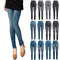 Women Leggings Faux Denim Jeans Printed Skinny Trousers Casual Tights Stretch Slim Pencil Pants