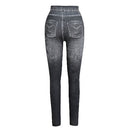 Women Leggings Faux Denim Jeans Printed Skinny Trousers Casual Tights Stretch Slim Pencil Pants