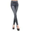 Women Leggings Faux Denim Jeans Printed Skinny Trousers Casual Tights Stretch Slim Pencil Pants