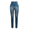 Women Leggings Faux Denim Jeans Printed Skinny Trousers Casual Tights Stretch Slim Pencil Pants