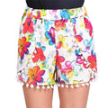 Women Shorts Colorful Floral Print Elastic High Waist Pom Pom Wide Legs Slim Casual Beach Wear