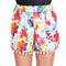 Women Shorts Colorful Floral Print Elastic High Waist Pom Pom Wide Legs Slim Casual Beach Wear