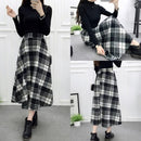 Winter Women Plaid Skirt Woolen High Elastic Waist Elegant A-Line Vintage Warm Midi Skirts