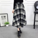 Winter Women Plaid Skirt Woolen High Elastic Waist Elegant A-Line Vintage Warm Midi Skirts