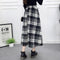 Winter Women Plaid Skirt Woolen High Elastic Waist Elegant A-Line Vintage Warm Midi Skirts