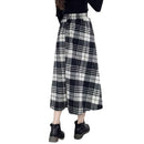 Winter Women Plaid Skirt Woolen High Elastic Waist Elegant A-Line Vintage Warm Midi Skirts