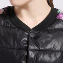 Winter Women Jacket Coat Floral Print Quilted Long Sleeve Cotton Padded Slim Thick Parka Outerwear Black