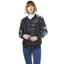 Winter Women Jacket Coat Floral Print Quilted Long Sleeve Cotton Padded Slim Thick Parka Outerwear Black