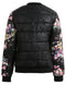 Winter Women Jacket Coat Floral Print Quilted Long Sleeve Cotton Padded Slim Thick Parka Outerwear Black