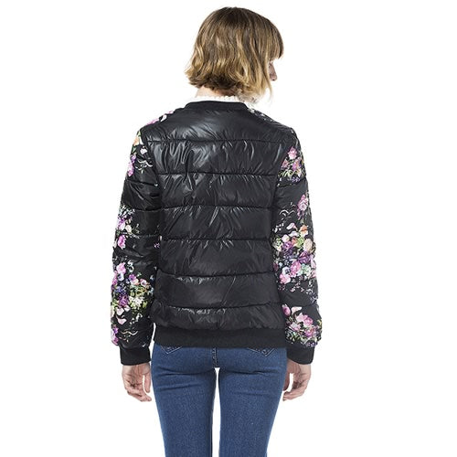 Winter Women Jacket Coat Floral Print Quilted Long Sleeve Cotton Padded Slim Thick Parka Outerwear Black