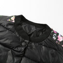 Winter Women Jacket Coat Floral Print Quilted Long Sleeve Cotton Padded Slim Thick Parka Outerwear Black