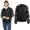 Winter Women Jacket Coat Floral Print Quilted Long Sleeve Cotton Padded Slim Thick Parka Outerwear Black