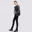 Winter Women Jacket Coat Floral Print Quilted Long Sleeve Cotton Padded Slim Thick Parka Outerwear Black