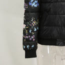 Winter Women Jacket Coat Floral Print Quilted Long Sleeve Cotton Padded Slim Thick Parka Outerwear Black