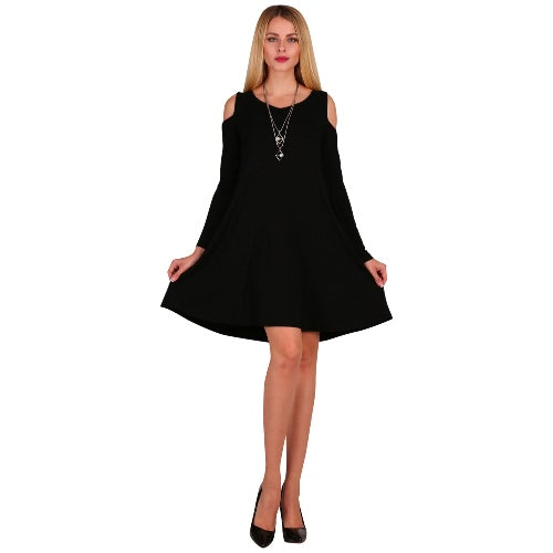 Women Long Sleeve Casual Loose Swing T-Shirt Dress Off Shoulder Tunic Pockets Mini Dress