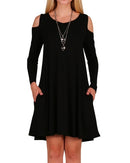 Women Long Sleeve Casual Loose Swing T-Shirt Dress Off Shoulder Tunic Pockets Mini Dress