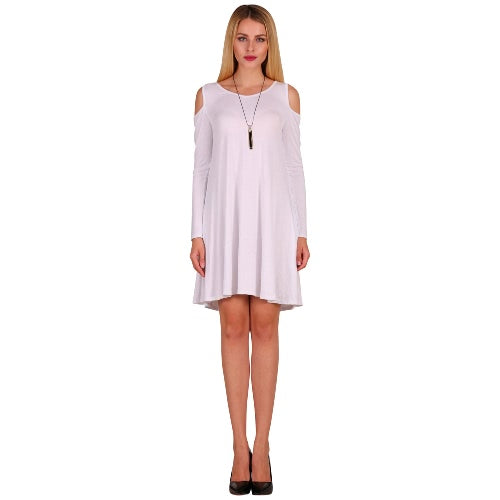 Women Long Sleeve Casual Loose Swing T-Shirt Dress Off Shoulder Tunic Pockets Mini Dress