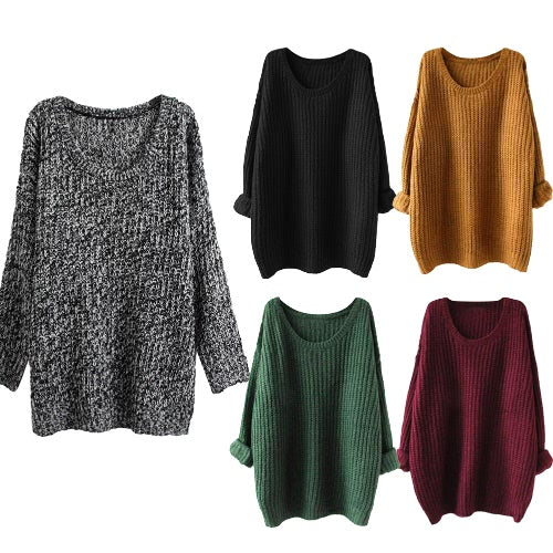 New Women Knitted Sweater Solid Color Batwing Long Sleeve Loose Warm Jumper Coat Pullover Knitwear