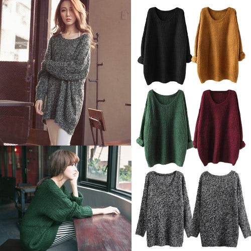 New Women Knitted Sweater Solid Color Batwing Long Sleeve Loose Warm Jumper Coat Pullover Knitwear