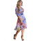 Women Plus Size Dress Colorful Floral Print V Neck Half Sleeve Midi Slim Elegant One-Piece Purple