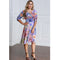 Women Plus Size Dress Colorful Floral Print V Neck Half Sleeve Midi Slim Elegant One-Piece Purple