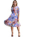 Women Plus Size Dress Colorful Floral Print V Neck Half Sleeve Midi Slim Elegant One-Piece Purple