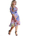 Women Plus Size Dress Colorful Floral Print V Neck Half Sleeve Midi Slim Elegant One-Piece Purple