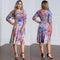 Women Plus Size Dress Colorful Floral Print V Neck Half Sleeve Midi Slim Elegant One-Piece Purple