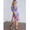 Women Plus Size Dress Colorful Floral Print V Neck Half Sleeve Midi Slim Elegant One-Piece Purple