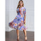 Women Plus Size Dress Colorful Floral Print V Neck Half Sleeve Midi Slim Elegant One-Piece Purple