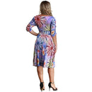 Women Plus Size Dress Colorful Floral Print V Neck Half Sleeve Midi Slim Elegant One-Piece Purple